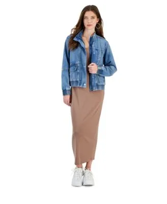 Now This Womens Denim Bomber Jacket Ribbed Scoop Neck Maxi Dress Created For Macys