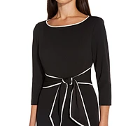 Adrianna Papell Women's Tipped Tie-Front 3/4-Sleeve Dress