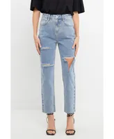 English Factory Women's Destroyed Mom Jeans