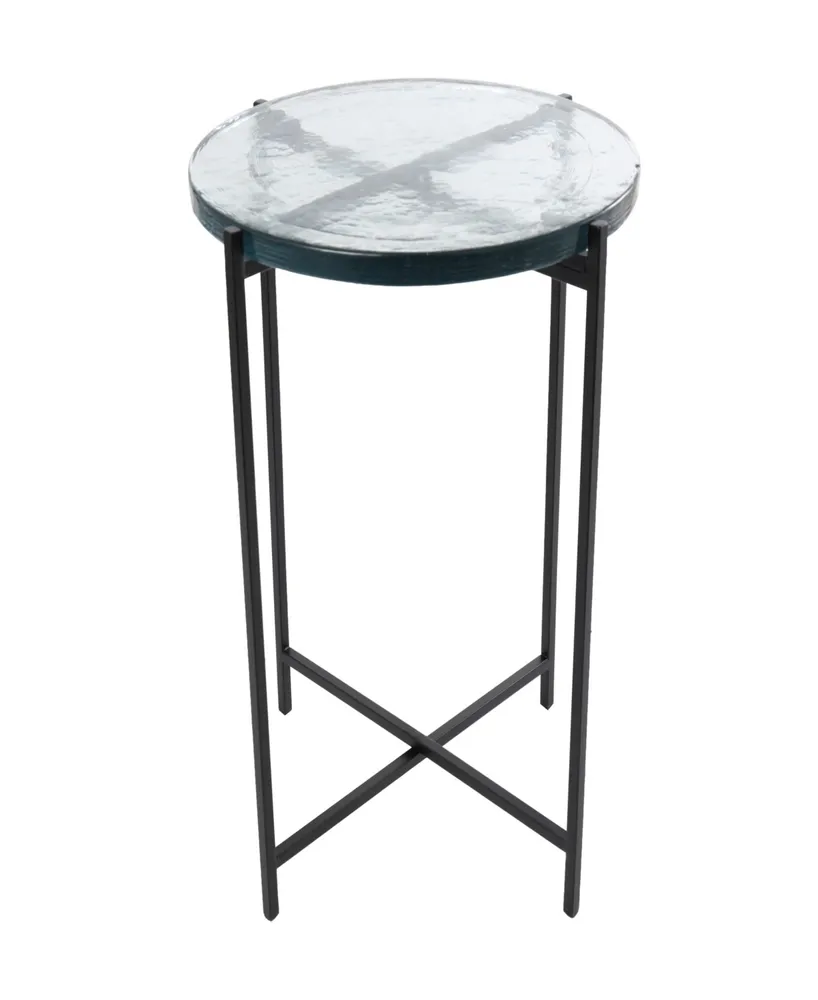 Rosemary Lane 24" Metal with Textured Glass Tabletop X-Shaped Accent Table