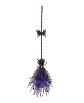 29" Striped Animated Witches Halloween Broom with Bat Accents