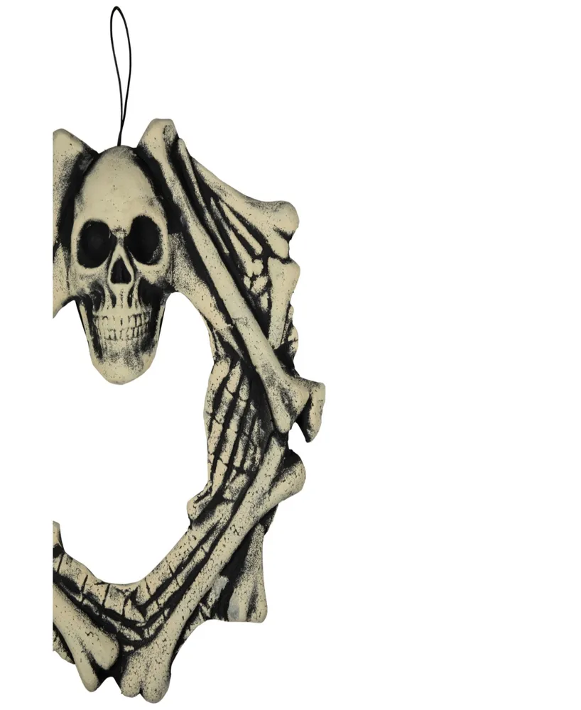 Skull Head and Bones Halloween Wreath, 18" Unlit