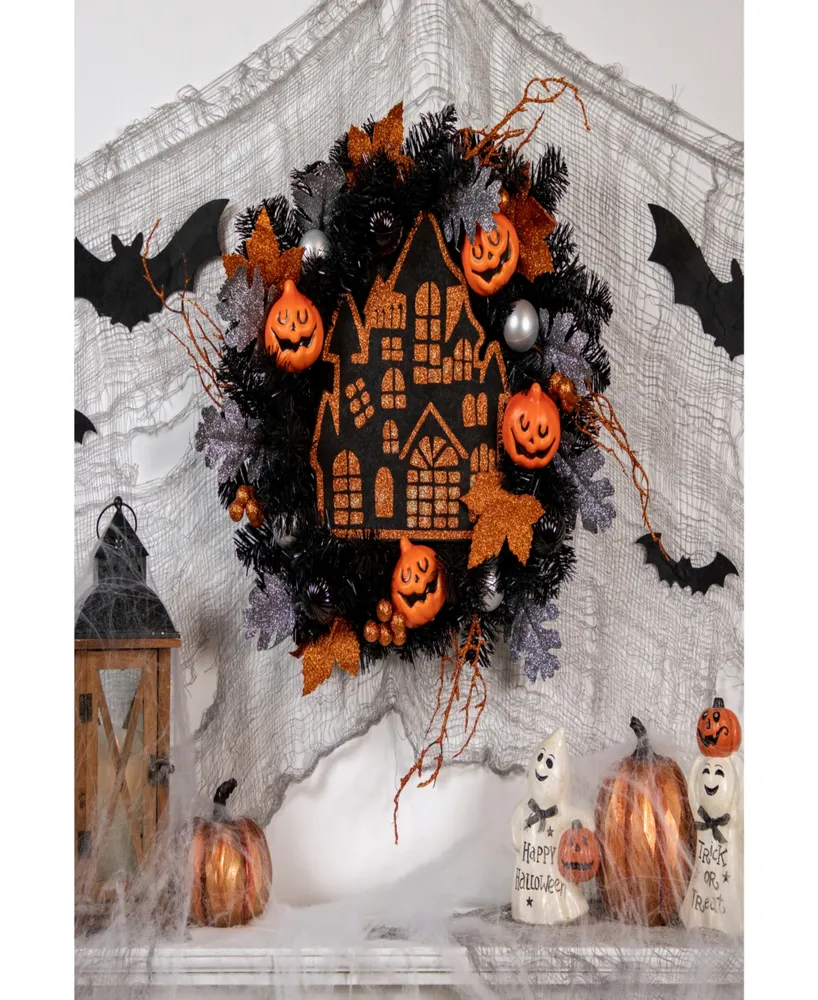 Haunted House Halloween Wreath, 24" Unlit