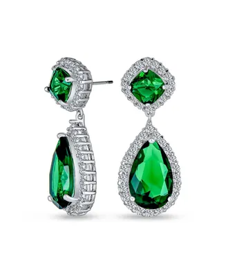 Bling Jewelry Classic Statement Green Cz Pear Shaped Clear Cubic Zirconia Halo Teardrop Chandelier Dangle Earrings