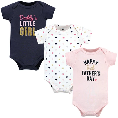 Hudson Baby Baby Girls Cotton Bodysuits Fathers Day, 3-Pack