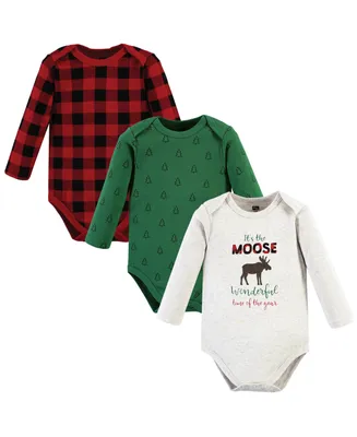 Hudson Baby Boys Unisex Cotton Long-Sleeve Bodysuits, Moose Wonderful Time