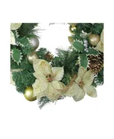 Poinsettia and Pine Cone Artificial Christmas Wreath - 24" Unlit