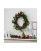 Mixed Pine and Berries Artificial Christmas Wreath - 26" Unlit