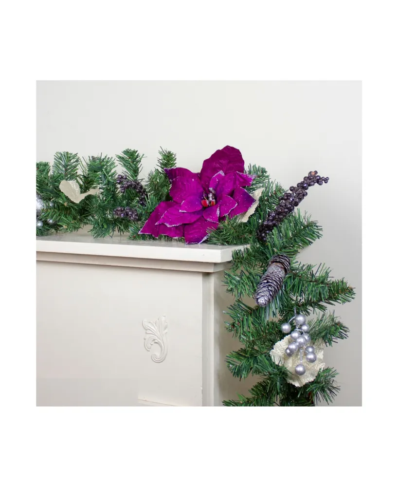 6' x 10" Poinsettia and Pine Cone Artificial Christmas Garland - Unlit