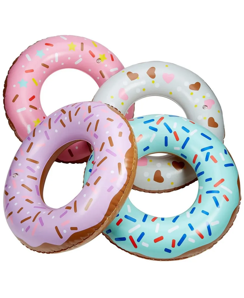 Kicko Inflatable Donut Kids' Pool Float - 4 Pack Multi-Colored 18 Inch Frosted Looking Doughnut Blow