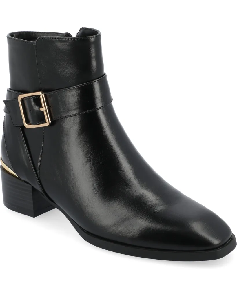 Journee Collection Women's Elley Buckle Strap Block Heel Booties