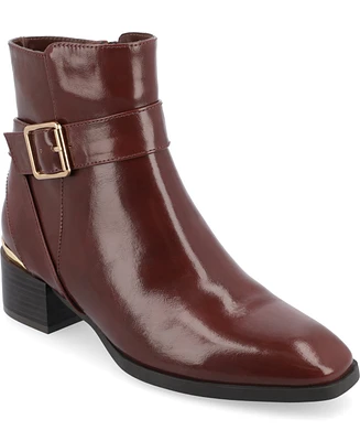Journee Collection Women's Elley Buckle Strap Block Heel Booties