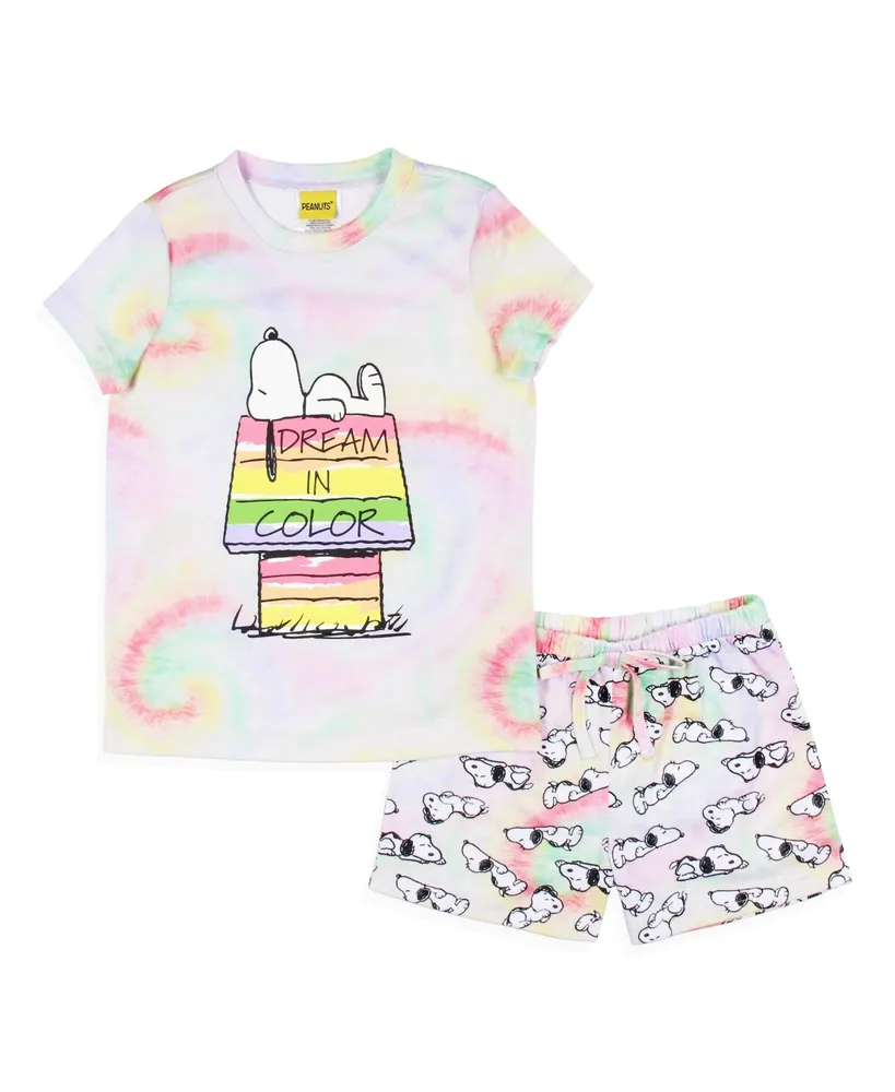 Peanuts Girls' Pajamas Snoopy And Woodstock T-Shirt Shorts Kids Pajama Set