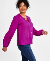 I.n.c. International Concepts Women's Lace-Up V-Neck Blouse, Created for Macy's