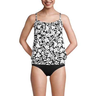 Lands' End Women's Chlorine Resistant Blouson Tankini Swimsuit Top