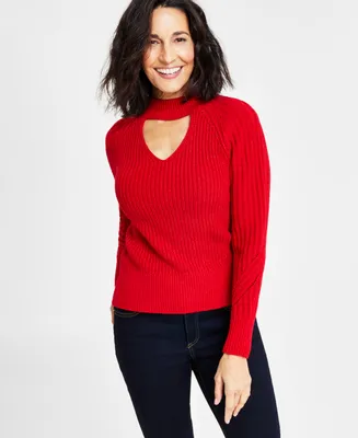 I.n.c. International Concepts Women's Ribbed Keyhole Cutout Sweater, Created for Macy's