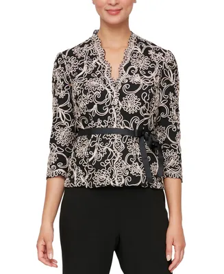 Alex Evenings Petite Floral-Embroidered 3/4-Sleeve Lace Top