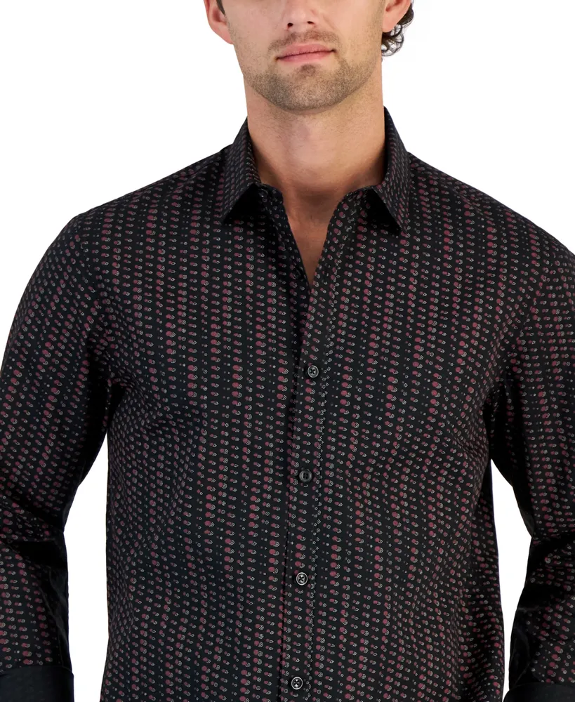 Alfani Men's Round Geometric Print Long-Sleeve Button-Up Shirt, Created for Macy's