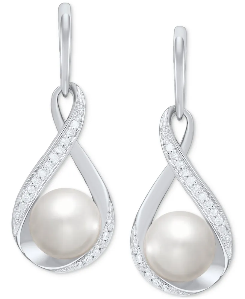 Cultured Freshwater Pearl (7mm) and Diamond (1/10 ct. t.w.) Drop Earrings 14K Gold