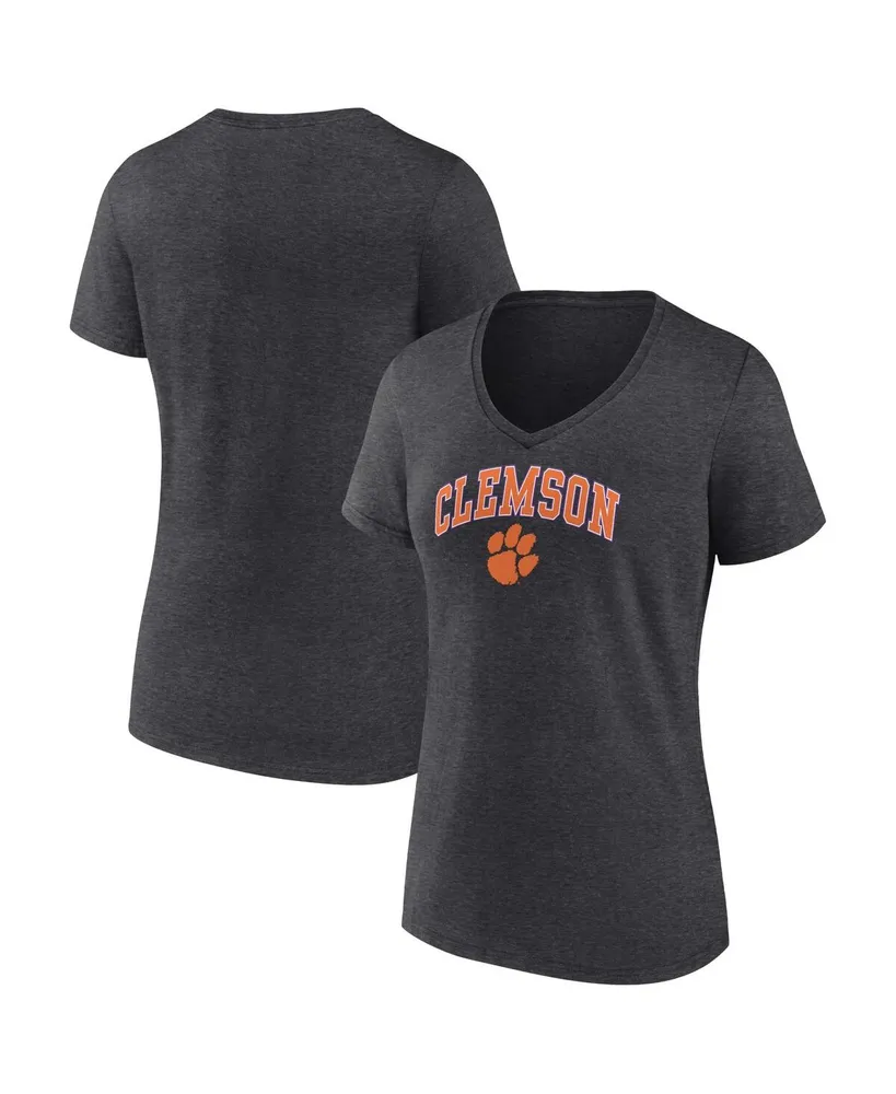 Women's Fanatics Heather Charcoal Clemson Tigers Evergreen Campus V-Neck T-shirt