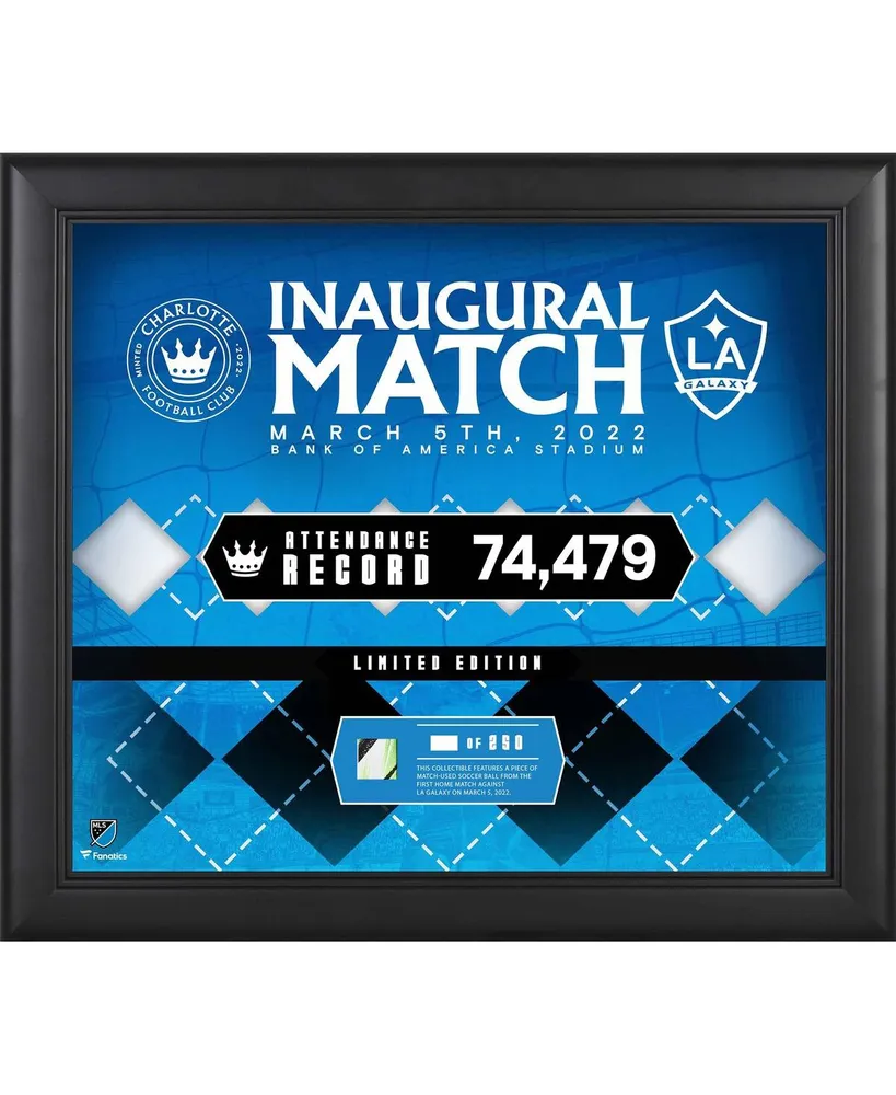 Charlotte Fc Framed 15" x 17" 2022 Inaugural Home Match vs. La Galaxy Version 2 Collage with a Piece of Match-Used Soccer Ball