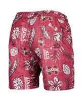 Men's Wes & Willy Maroon Mississippi State Bulldogs Vintage-Like Floral Swim Trunks