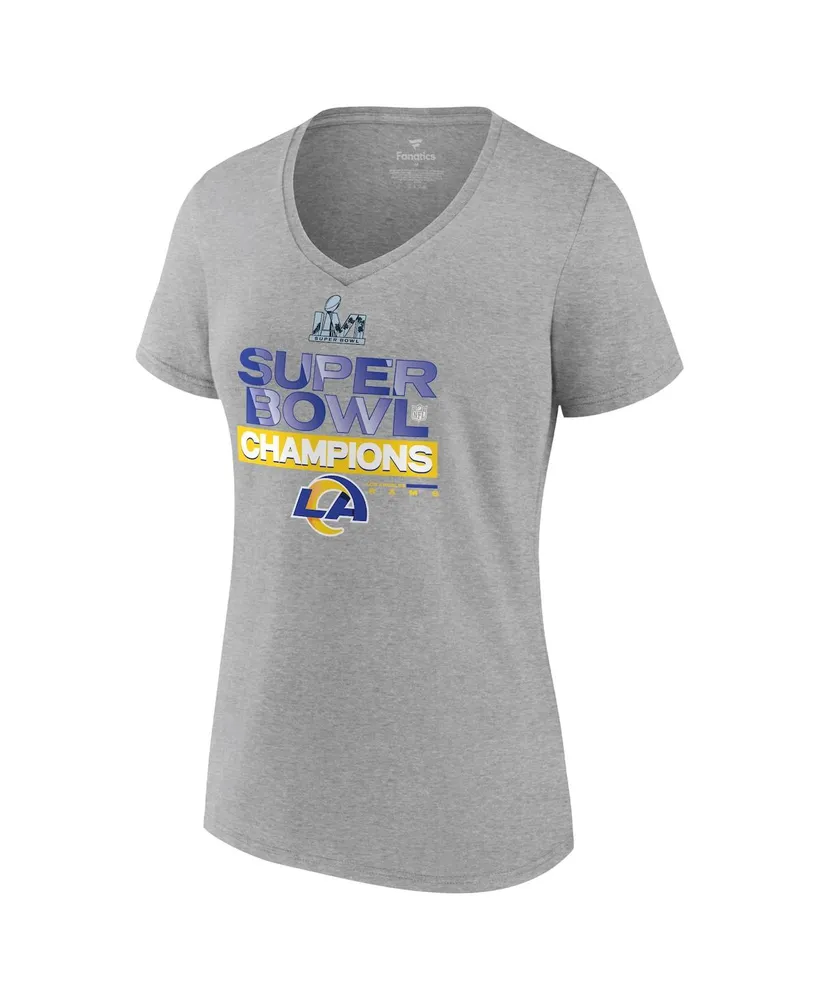 Women's Fanatics Heathered Gray Los Angeles Rams Super Bowl Lvi Champions Locker Room Trophy Collection V-Neck T-shirt