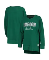 Women's Pressbox Green Oregon Ducks Steamboat Animal Print Raglan Pullover Sweatshirt