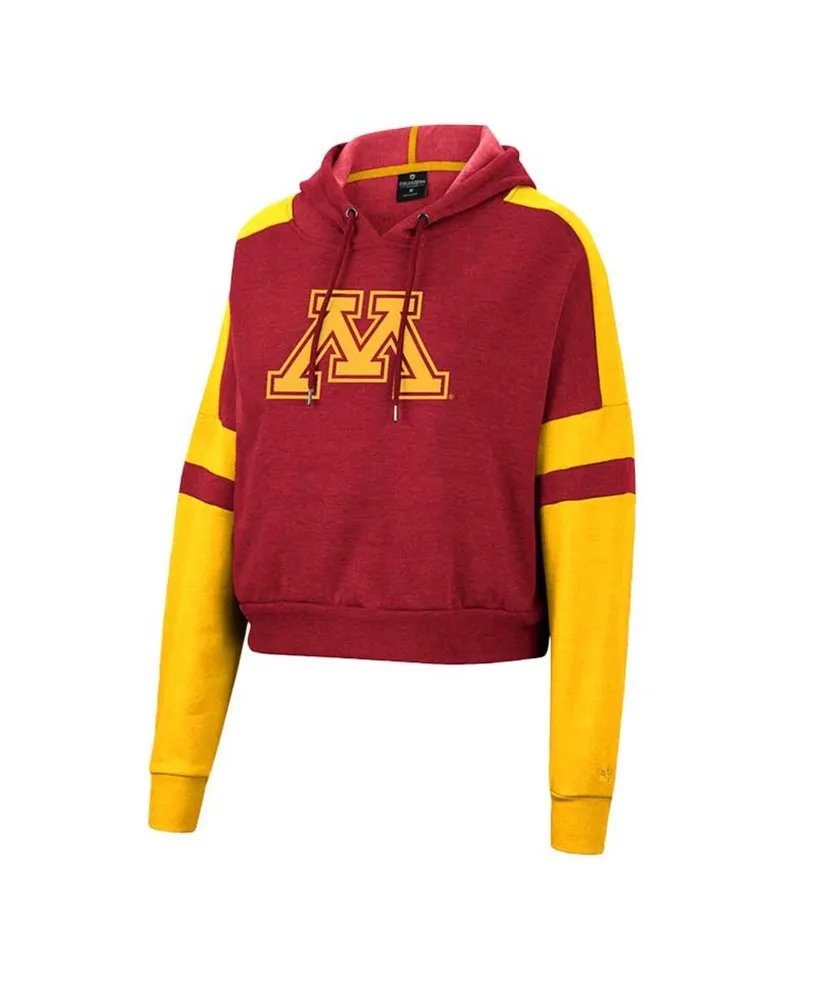 Women's Colosseum Heather Maroon Minnesota Golden Gophers Throwback Stripe Arch Logo Cropped Pullover Hoodie
