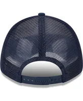 Men's New Era White, Navy Sporting Kansas City Team Stripes 9FORTY Trucker Snapback Hat
