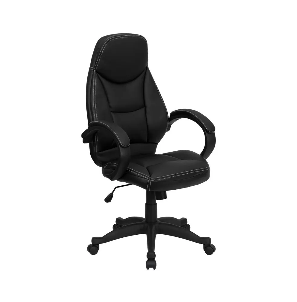 Emma+Oliver High Back Leather Contemporary Executive Swivel Ergonomic Office Chair With Curved Back And Loop Arms