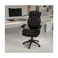 Emma+Oliver High Back Leather Multifunction Executive Swivel Ergonomic Office Chair With Lumbar Support Knob With Arms