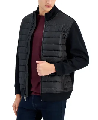 Alfani Men's Mixed-Media Quilted Full-Zip Bomber Jacket, Created for Macy's