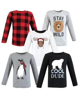 Hudson Baby Boys Long Sleeve T-Shirts, Winter Penguin Moose