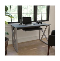 Computer Desk With Pull-Out Keyboard Tray And Cross-Brace Frame