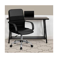 Emma+Oliver Mid-Back Leather And Mesh Swivel Task Office Chair With Arms