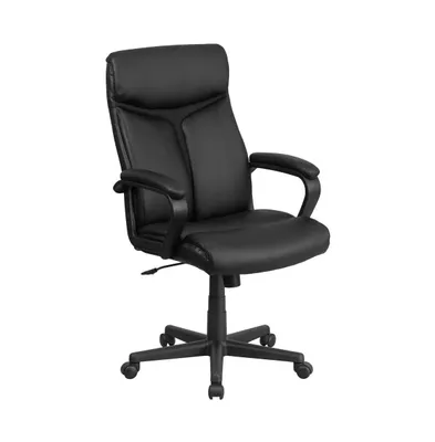 Emma+Oliver High Back Leather Executive Swivel Office Chair With Slight Mesh Accent And Arms