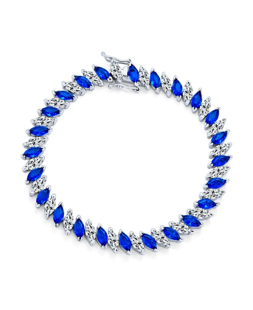 Bling Jewelry Cubic Zirconia Marquise Shape Cz 25 Ctw Alternating Black White Clear Blue Tennis Bracelet 7.5 Inch