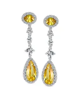 Bling Jewelry Art Deco Wedding Canary Yellow Aaa Cubic Zirconia Halo Long Pear Solitaire Teardrop Cz Statement Dangle Chandelier Earrings Pageant Brid