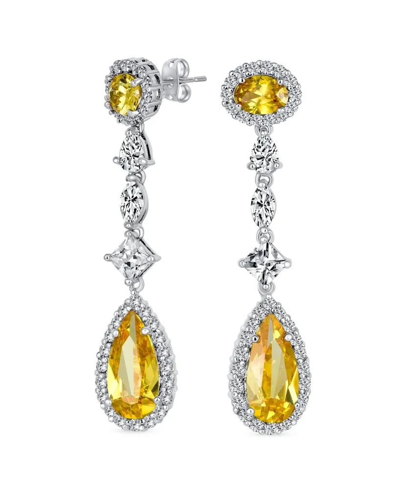 Bling Jewelry Art Deco Canary Yellow Cubic Zirconia Halo Long Pear Solitaire Teardrop Cz Statement Dangle Chandelier Earrings Pageant Party