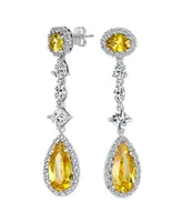 Bling Jewelry Art Deco Wedding Canary Yellow Aaa Cubic Zirconia Halo Long Pear Solitaire Teardrop Cz Statement Dangle Chandelier Earrings Pageant Brid