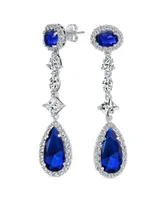 Bling Jewelry Wedding Simulated Royal Blue Sapphire Cubic Zirconia Halo Long Pear Solitaire Teardrop Cz Statement Dangle Chandelier Earrings Pageant B