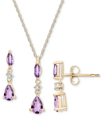 2-Pc. Set Rose de France Amethyst (1-1/4 ct. t.w.) & Diamond (1/20 ct. t.w.) Pendant Necklace & Matching Drop Earrings in 14k Gold