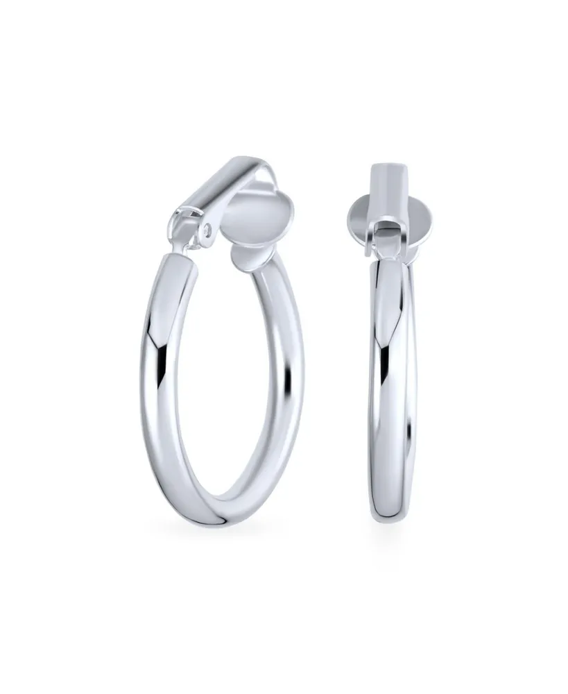 Bling Jewelry Classic Basic Simple Polished Tube Lightweight Clip On Hoop Earrings For Women Non Pierced Ears .925 Sterling Silver .75 Diameter