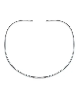 Bling Jewelry Basic Simple Thin Flat Choker Slider Open Collar Contoured Statement Necklace For Women .925 Silver Sterling Add Pendant 2MM