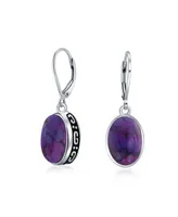 Bling Jewelry Western Style 3CT Oval Stabilized Purple Natural Turquoise Bezel Dangle Lever Back Earrings For Women Sterling Silver