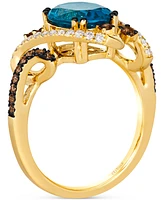 Le Vian Deep Sea Blue Topaz (3 ct. t.w.) & Diamond (3/8 ct. t.w.) Swirl Statement Ring in 14k Gold