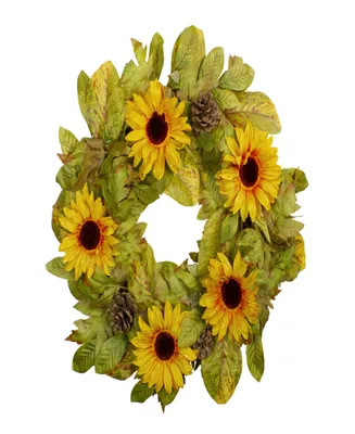 Yellow Sunflower and Pine Cone Artificial Fall Harvest Wreath - 24" Unlit