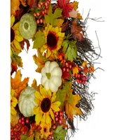 Sunflowers and Gourds Artificial Thanksgiving Wreath - 26" Unlit
