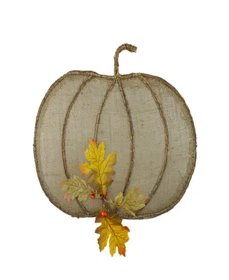 19" Beige Burlap and Vine Pumpkin Fall Harvest Wall Hanging